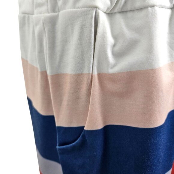 Womens Striped Sleeveless Dress Keyhole Neck & Drawstring Waist Size M Casual - Picture 8 of 11